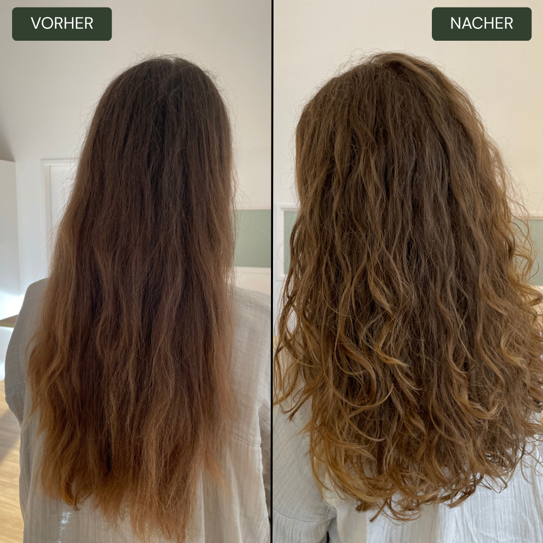 Vorher Nacher Foto vom Curls for the Girls Set von True Organic Cosmetics