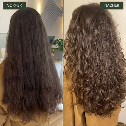 Before and after photo of the Curls for the Girls set from True Organic Cosmetics